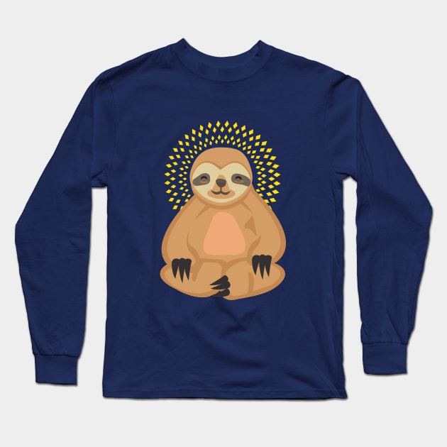 Funny Sloth in Yoga position with enlightenment lights Long Sleeve T-Shirt by Uncle Fred Design